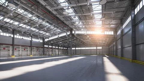 Empty warehouse or storehouse in daylight. 3d illustration Stock Illustration
