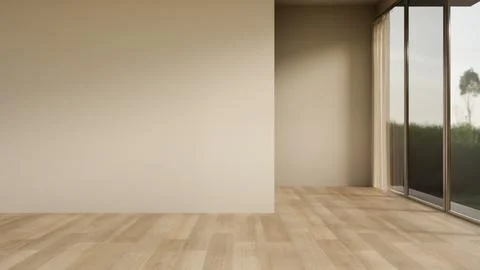 Empty warm white wall over wooden parquet floor in modern room with slide g.. Stock Illustration