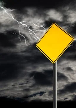 Empty Warning Sign Against Cloudy and Thunderous Sky Stock Photos