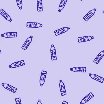 Empty water plastic bottle line vector seamless pattern Stock Illustration