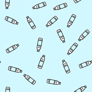 Empty water plastic bottle vector seamless pattern Stock Illustration