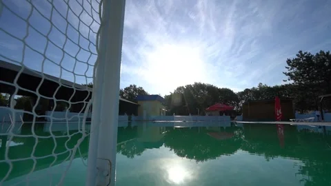 Empty water polo pool in sunny weather Stock Footage 201590764