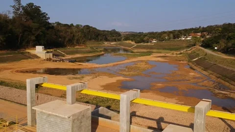 Empty water reservoir, Louveira, SP, Brazil Stock Footage