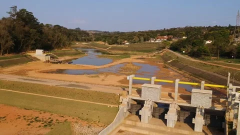 Empty water reservoir, Louveira, SP, Brazil Stock Footage 160784341