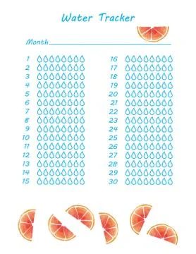 Empty Water tracker. Hydration Tracker Bullet Journal Printable. Monthly Planner Stock Illustration