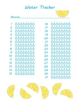 Empty Water tracker. Hydration Tracker Bullet Journal Printable. Monthly Planner Illustrazione stock