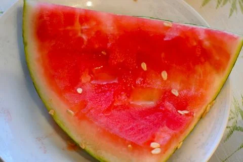 Empty watermelon rind on plate after eating fruit Fotos Stock