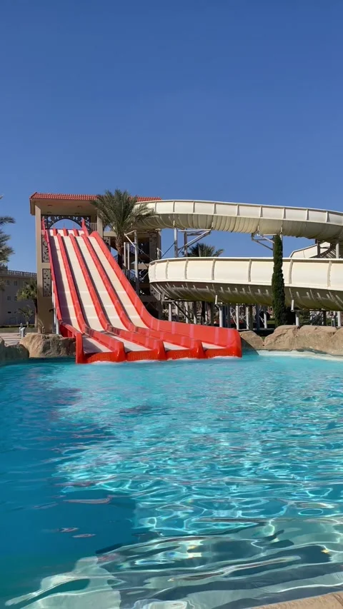 Empty waterslides at sunny day without people. Hurghada, Egypt - January 2022 Stock Footage 170112651