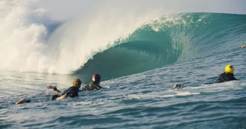 Empty Wave with Surfers in Foreground Stock Footage 244953390