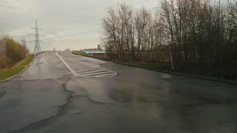 Empty way to bridge over anothehr road. Sunny weather after the rain Stock Footage 153485696