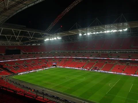 Empty Wembley Stadium at night Stock Photos