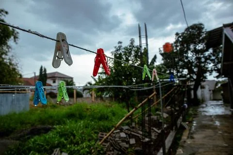 Empty  wet clothesline Stock Photos