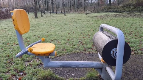 Empty Wet Park Exercise Equipment Autumn HD Stock Footage 263885934