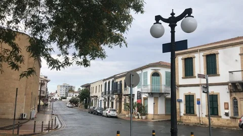 Empty wet streets after rain in Nicosia Stock Footage 90884665