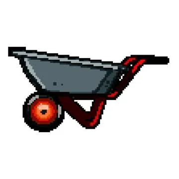 Empty wheelbarrow pixel art vector illustration Stock Illustration