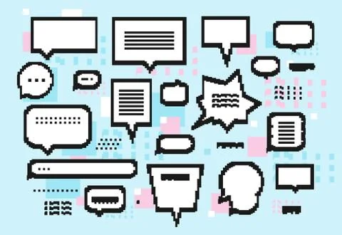 Empty white 8 bit speech bubbles set Stock Illustration