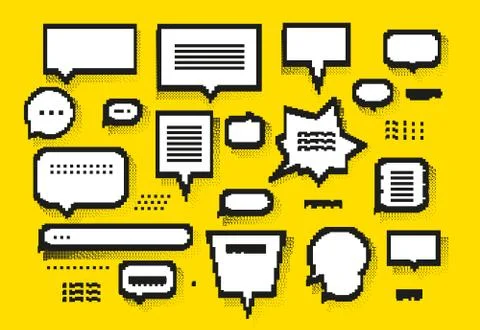 Empty white 8 bit speech bubbles set Stock Illustration