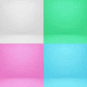 Empty white and color 3d studio room vector photo backgrounds set Stock Illustration