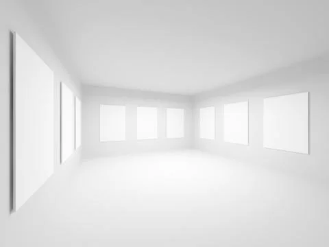 Empty white art gallery hall interior. Abstract 3d illustration 스톡 일러스트