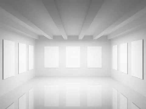 Empty white art gallery hall interior. 3d illustration Illustrazione stock