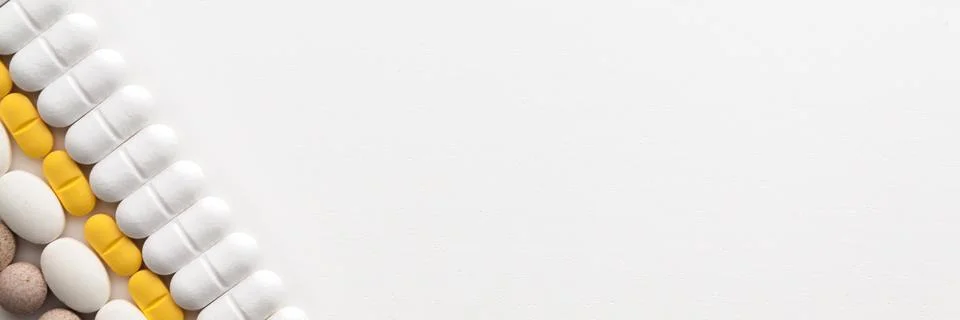 Empty white background with tablets. Panorama. Stock Photos