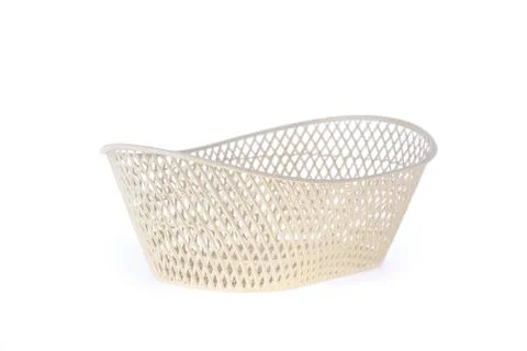 Empty white basket plastic, isolated on white background 스톡 사진