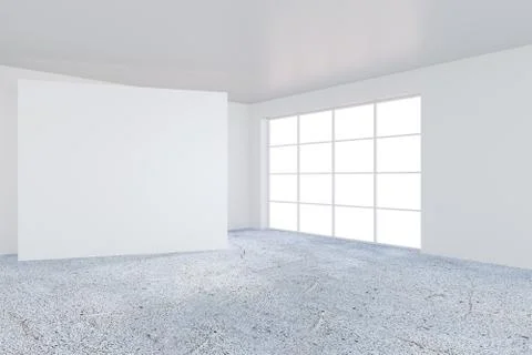 Empty white billboard on the office white wall. 3d rendering Illustrazione stock