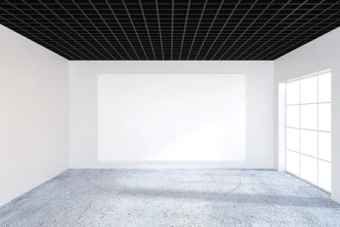 Empty white billboard on the office white wall. 3d rendering Illustrazione stock