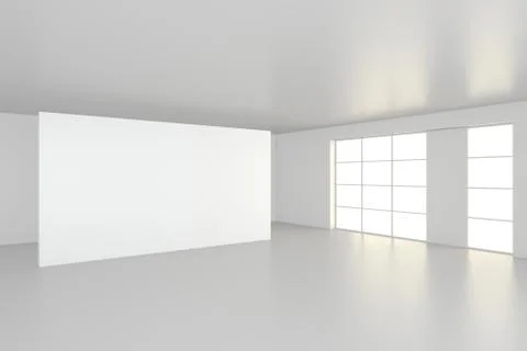 Empty white billboard in simple interior. 3d rendering Illustrazione stock