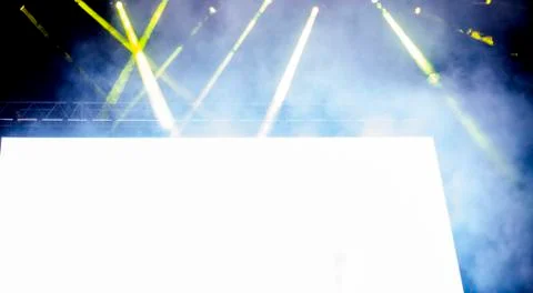 Empty white board with copy space and stage lights - banner for music festiva Stock Photos
