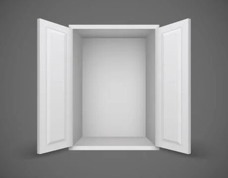 Empty white box with open doors and nothing inside 스톡 일러스트