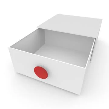 Empty white box with red handle with pull-out compartment for gifts Illustrazione stock