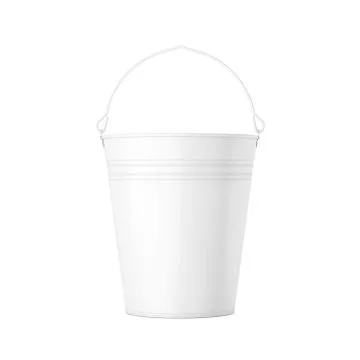 Empty White Bucket with Handle in Clay Style. 3d Rendering Illustration