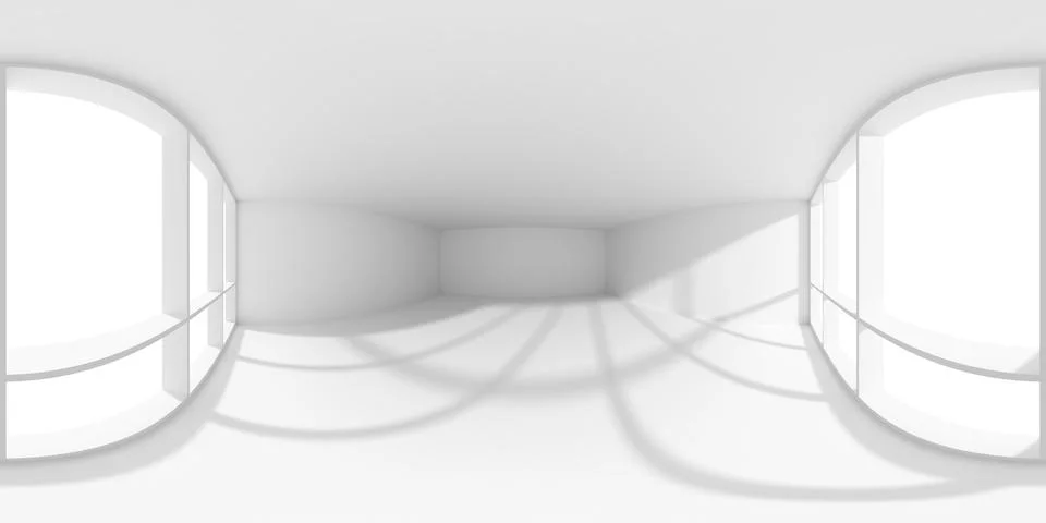 Empty white business office room with sun light from large window HDRI enviro Stock-Illustration