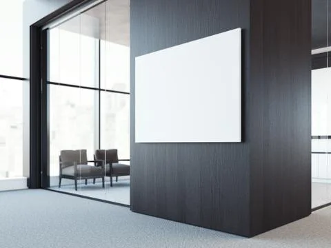 Empty white canvas on the dark wood wall. 3d rendering Illustrazione stock