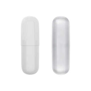 Empty white capsule and Empty glass capsule, medical pill isolated on white Stock Illustration