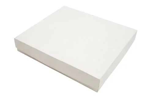 Empty white cardboard box isolated on white background. Rectangular package.. Stock Photos