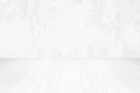 Empty white cement wall and wood floor background for product display montage Stock Photos