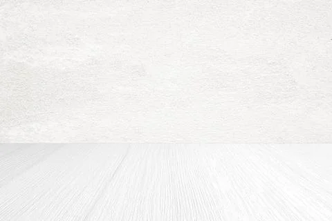 Empty white cement wall and wood floor background for product display montage Stock Photos