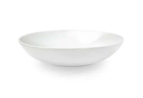 Empty white ceramic plate. Isolated on white background Stock Photos