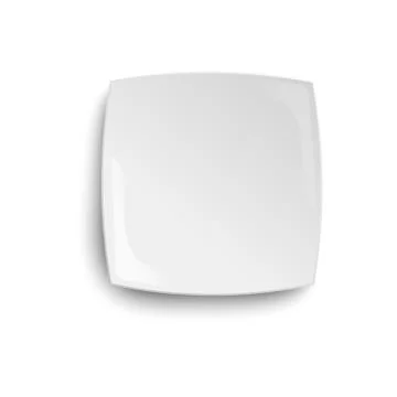 Empty white ceramic plate with square shape - realistic mockup from top view Stock Illustration