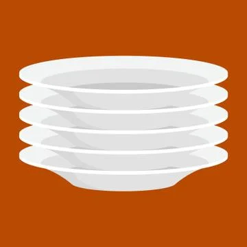 Empty white ceramic plate in stack, isolated clean kitchenware vector Illustrazione stock