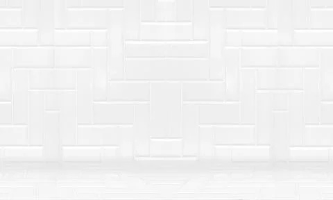 Empty white clean ceramic tile wall and floor background,Minimal simple style Stock Photos