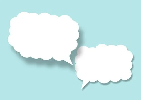 Empty white cloud paper speech bubble shape against light blue background. 스톡 일러스트