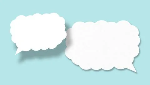 Empty white cloud paper speech bubble shape against light blue background. Stock Illustration