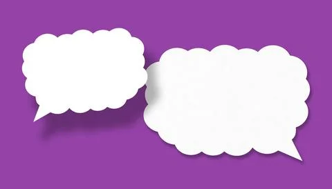Empty white cloud paper speech bubble shape against purple background. Stock Illustration