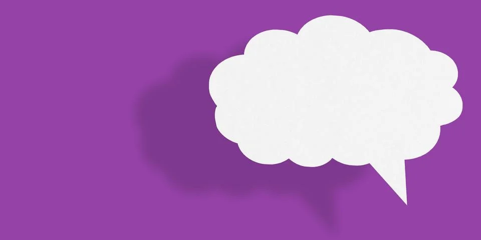 Empty white cloud paper speech bubble shape against purple background. Stock Illustration