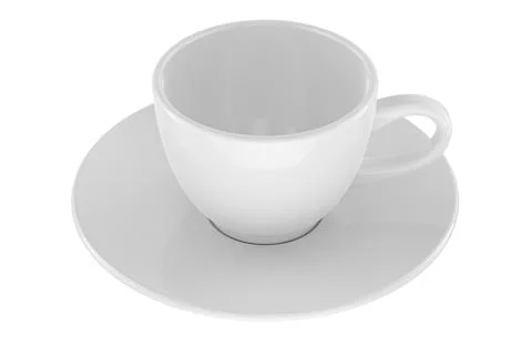Empty white coffee cup and saucer, clean ceramic tableware. 3D rendering Stock Illustration