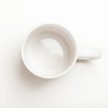 Empty white coffee, tea mug, cup, top view 스톡 사진