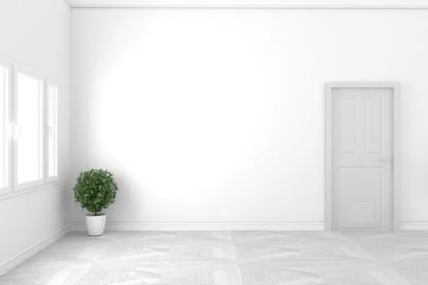Empty white concept - Beautiful room - White door and window design,white sty Stock Illustration